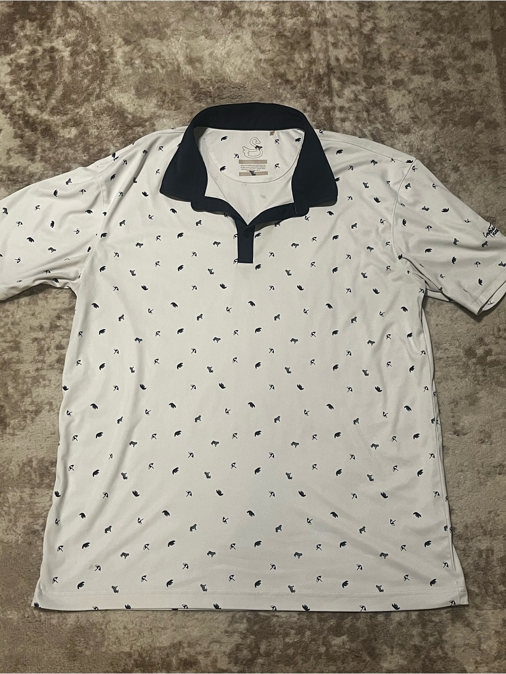 Swannies Legends Performance Golf Polo Men's XL White Navy Novelty Print